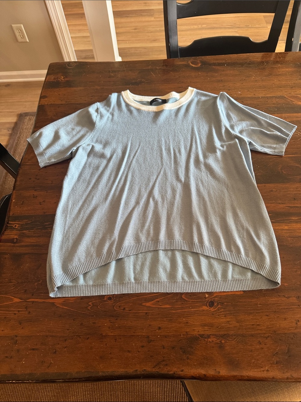 Light Blue Short Sleeve Knit Top with White Trim